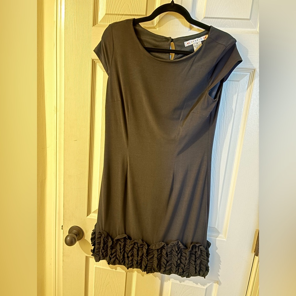 Aa Studio Black Midi Dress with Ruffle Hem Size 10